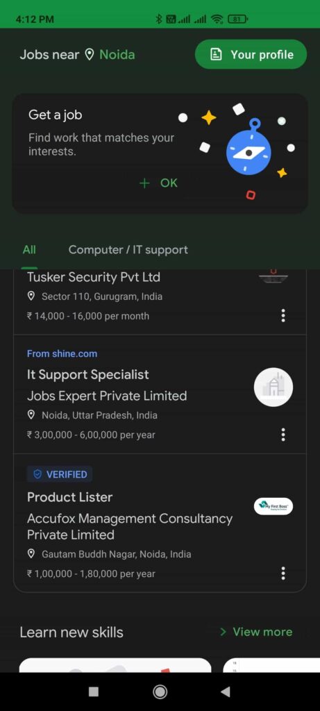 select your job as per your skill in Google Kormo Jobs App